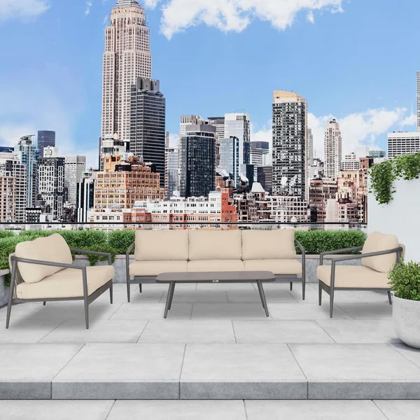 Midnight Cove 4 Pc Aluminum Seating Set w/ Sofa & Loveseat in Slate/Canvas Flax by Lakeview Outdoor Designs