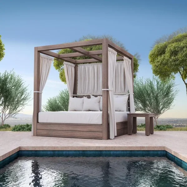 Laguna 2 Pc Aluminum Resort King Daybed Set w/ End Table in Driftwood/Canvas Flax by Sunset West