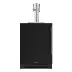 True 24 Inch Left Hinge Outdoor Dual Tap Beverage Dispenser - Matte Black w/ Pewter Handle - TUR-24DD-L-OP-C~DSK-027-H05
