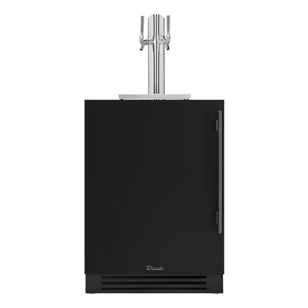True 24 Inch Left Hinge Outdoor Dual Tap Beverage Dispenser - Matte Black w/ Pewter Handle - TUR-24DD-L-OP-C~DSK-027-H05
