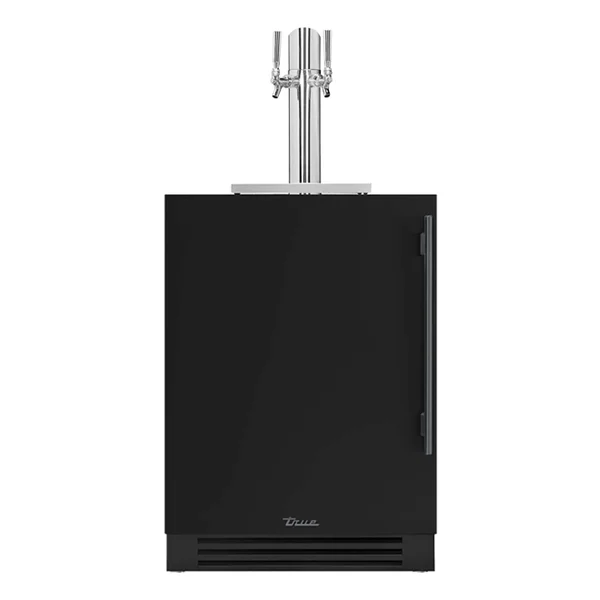 True 24 Inch Left Hinge Outdoor Dual Tap Beverage Dispenser - Matte Black w/ Pewter Handle - TUR-24DD-L-OP-C~DSK-027-H05