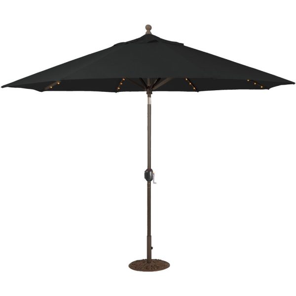 Galtech 11 Ft. Lighted LED Octagonal Aluminum Patio Market Umbrella W/ Crank Lift And Auto Tilt - Antique Bronze Frame W/ Sunbrella Canvas Black Canopy