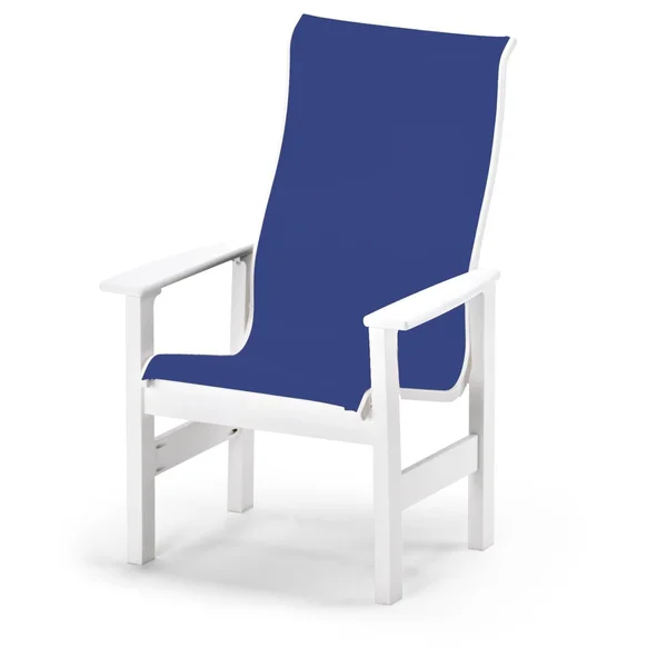 Leeward Supreme MGP Patio Dining Arm Chair With Sling Seating By Telescope Casual - Textured Snow/Atlantis