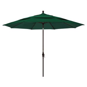 California Umbrella 11 Ft. Octagonal Aluminum Collar Tilt Patio Umbrella W/ Crank Lift & Aluminum Ribs - Bronze Frame / Sunbrella Canvas Forest Green Canopy