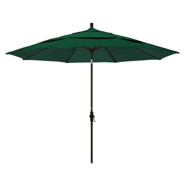 California Umbrella 11 Ft. Octagonal Aluminum Collar Tilt Patio Umbrella W/ Crank Lift & Aluminum Ribs - Bronze Frame / Sunbrella Canvas Forest Green Canopy