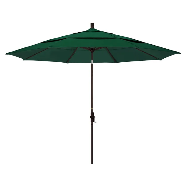 California Umbrella 11 Ft. Octagonal Aluminum Collar Tilt Patio Umbrella W/ Crank Lift & Aluminum Ribs - Bronze Frame / Sunbrella Canvas Forest Green Canopy