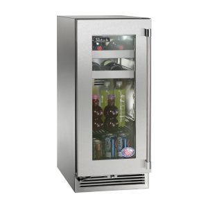 Perlick 15-Inch Signature Series Marine & Coastal Series Stainless Steel Glass Door Outdoor Beverage Center - Left Hinge - HP15BM-4-3L