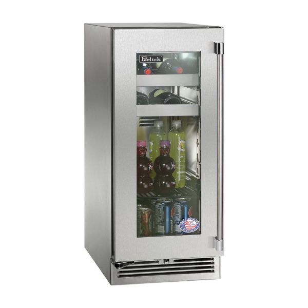 Perlick 15-Inch Signature Series Marine & Coastal Series Stainless Steel Glass Door Outdoor Beverage Center - Left Hinge - HP15BM-4-3L