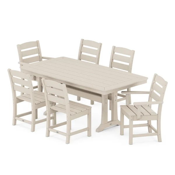 POLYWOOD Lakeside 7-Piece Nautical Trestle Dining Set - Sand