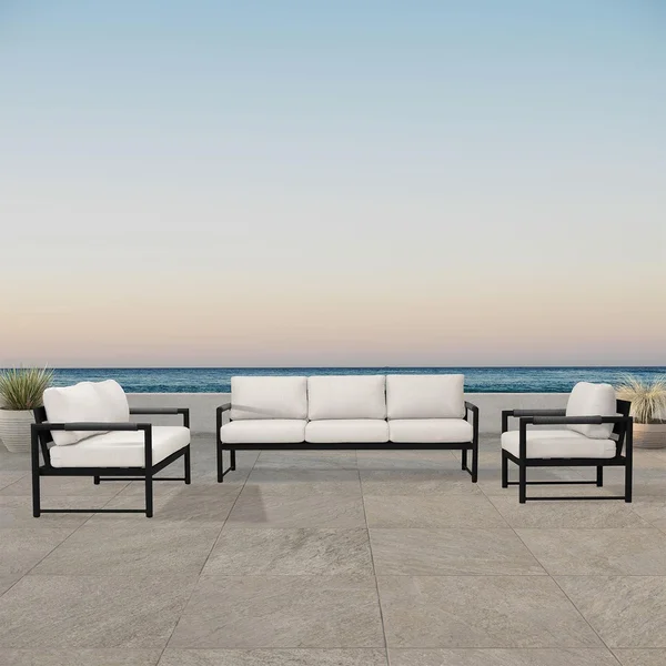 Avenue Bay 3 Pc Aluminum Sofa Seating Set in Black/Cast Silver by Lakeview Outdoor Designs