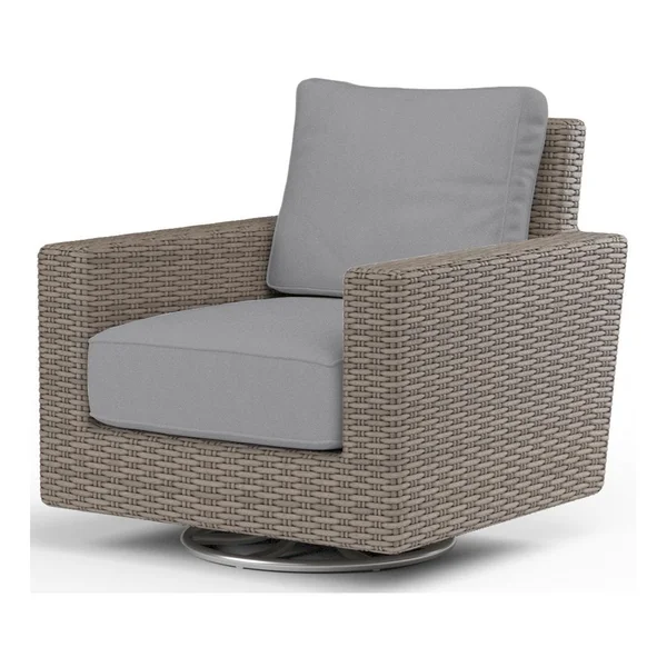 Coronado Wicker Swivel Rocker Club Chair in Driftwood/Canvas Granite by Sunset West