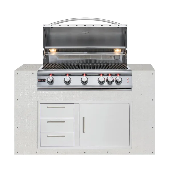 BBQGuys Signature 60-Inch Ready for Finish Outdoor Kitchen Module w/ Blaze LTE 40-Inch Propane Grill & Triple Drawer & Door Combo