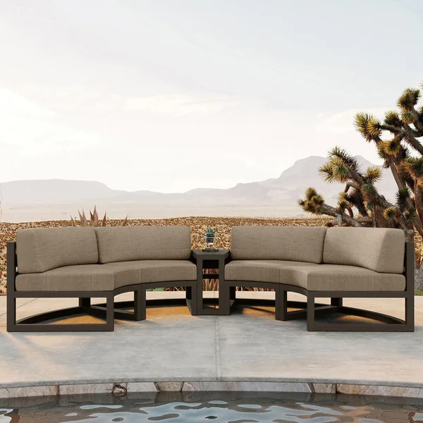 Misty Cove 3 Pc Aluminum Seating Set - Curved Sectional in Slate/Heather Beige by Lakeview Outdoor Designs