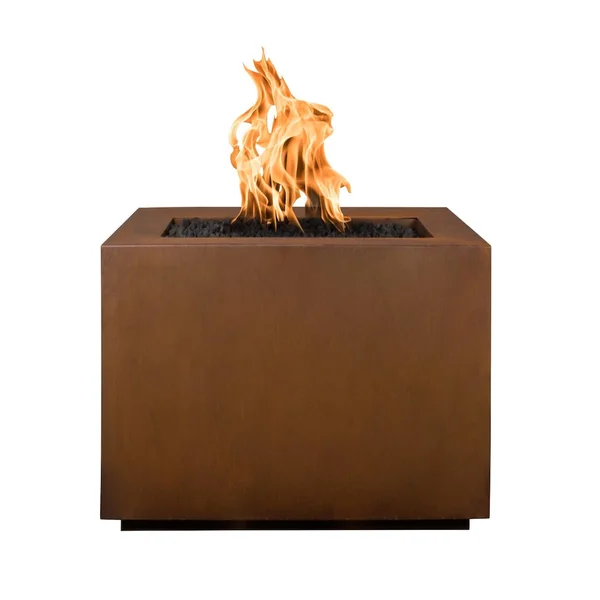 Forma 30 Inch Square Corten Steel Natural Gas Fire Pit in Copper by The Outdoor Plus