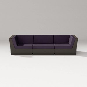 Elevate 3 Person Recycled Plastic Sectional Sofa in Vintage Coffee/Navy Linen By PW Designer Series