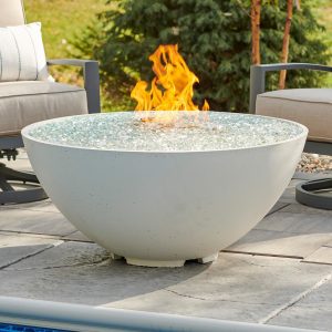 Villa View 42 Inch Round GFRC Natural Gas Fire Bowl in Midnight Mist by Lakeview Outdoor Designs