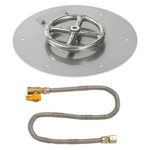 BBQGuys Signature 12 Inch Stainless Steel Round Flat Pan W/Match Light Kit - 6 Inch Ring - Natural Gas