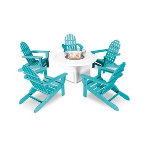 Classic Adirondack 6 Pc Recycled Plastic Fire Pit Seating Set in Aruba by POLYWOOD