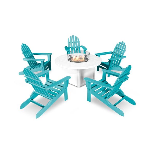 Classic Adirondack 6 Pc Recycled Plastic Fire Pit Seating Set in Aruba by POLYWOOD