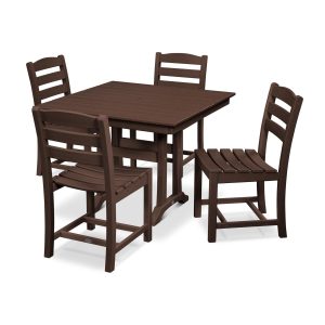 POLYWOOD La Casa Cafe 5 Piece Farmhouse Trestle Side Chair Dining Set - Mahogany