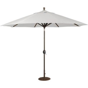Galtech 11 Ft. Lighted LED Octagonal Aluminum Patio Market Umbrella W/ Crank Lift And Auto Tilt - Antique Bronze Frame W/ Sunbrella Canvas Canvas Canopy