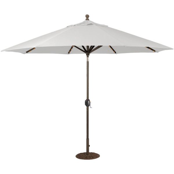 Galtech 11 Ft. Lighted LED Octagonal Aluminum Patio Market Umbrella W/ Crank Lift And Auto Tilt - Antique Bronze Frame W/ Sunbrella Canvas Canvas Canopy