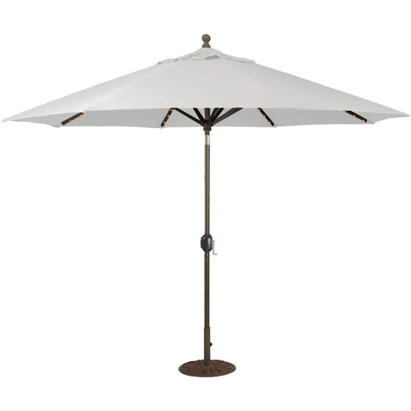 Galtech 11 Ft. Lighted LED Octagonal Aluminum Patio Market Umbrella W/ Crank Lift And Auto Tilt - Antique Bronze Frame W/ Sunbrella Canvas Canvas Canopy