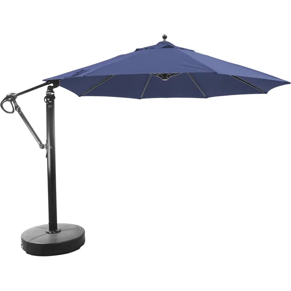 Galtech 11 Ft. Octagonal Aluminum Patio Cantilever Umbrella W/ Easy Lift And Easy Tilt Wheel - Black Frame W/ Sunbrella Canvas Navy Canopy