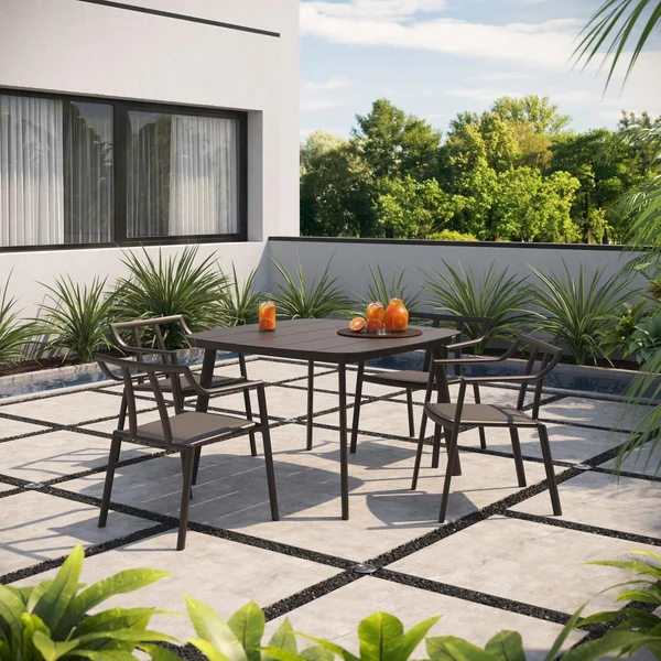 Markoe 5 Pc Aluminum Dining Set in Carbon/Ninja By Oxford Garden