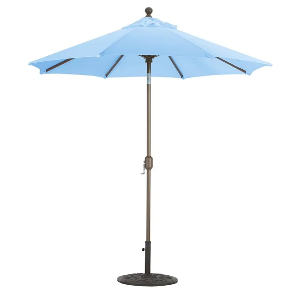 Galtech 7.5 Ft. Octagonal Aluminum Patio Market Umbrella W/ Crank Lift And Deluxe Auto Tilt - Antique Bronze Frame W/ Sunbrella Canvas Air Blue Canopy