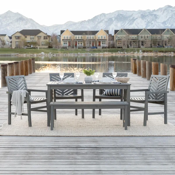 Ultimate Patio Wishlake 6 Piece Acacia Patio Dining Set W/ 60 X 32 Inch Rectangular Table - Gray Wash
