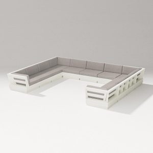 Elevate 9 Person U-shaped Recycled Plastic Sectional Sofa in Vintage White/Weathered Tweed By PW Designer Series