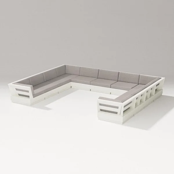 Elevate 9 Person U-shaped Recycled Plastic Sectional Sofa in Vintage White/Weathered Tweed By PW Designer Series