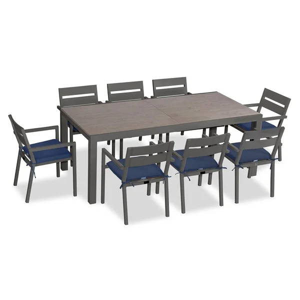 Calm Bay 9 Pc Extendable Aluminum Dining Set in Slate/Barnwood/Spectrum Indigo by Lakeview Outdoor Designs