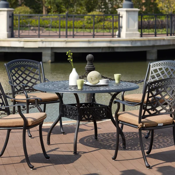 Sedona 5 Pc Cast Aluminum Dining Set w/ 48 Inch Round Series 60 Table in Antique Bronze/Sesame by Darlee