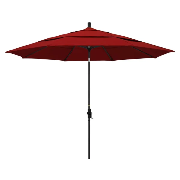 California Umbrella 11 Ft. Octagonal Aluminum Collar Tilt Patio Umbrella W/ Crank Lift & Aluminum Ribs - Stone Black Frame / Sunbrella Canvas Jockey Red Canopy