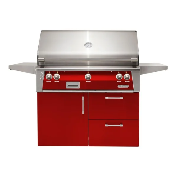 Alfresco ALXE 42-Inch Freestanding Natural Gas Grill On Deluxe Cart With Rotisserie in Carmine Red - ALXE-42CD-NG-S3002