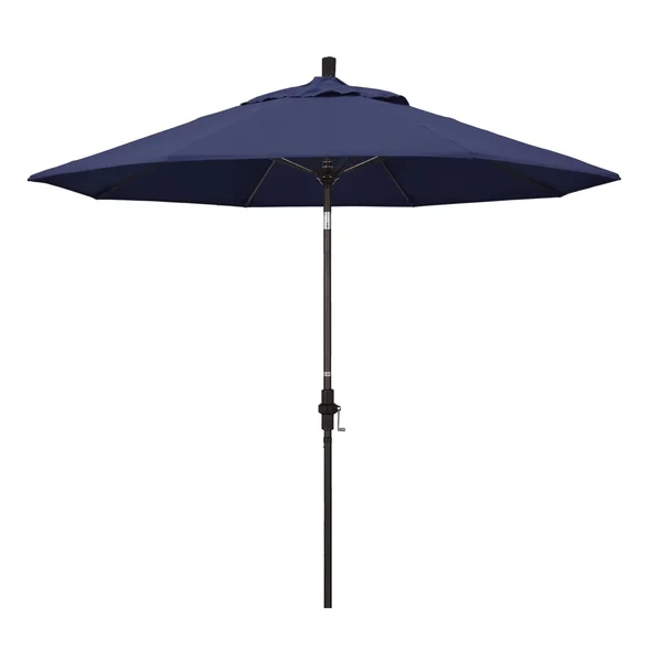 California Umbrella 9 Ft. Octagonal Aluminum Collar Tilt Patio Umbrella W/ Crank Lift & Fiberglass Ribs - Bronze Frame / Olefin Navy Blue Canopy
