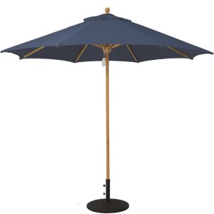 Galtech 9 Ft. Octagonal Hardwood Patio Market Umbrella W/ Pulley - Teak W/ Sunbrella Canvas Navy Canopy