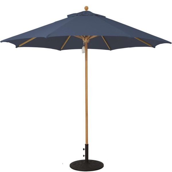 Galtech 9 Ft. Octagonal Hardwood Patio Market Umbrella W/ Pulley - Teak W/ Sunbrella Canvas Navy Canopy