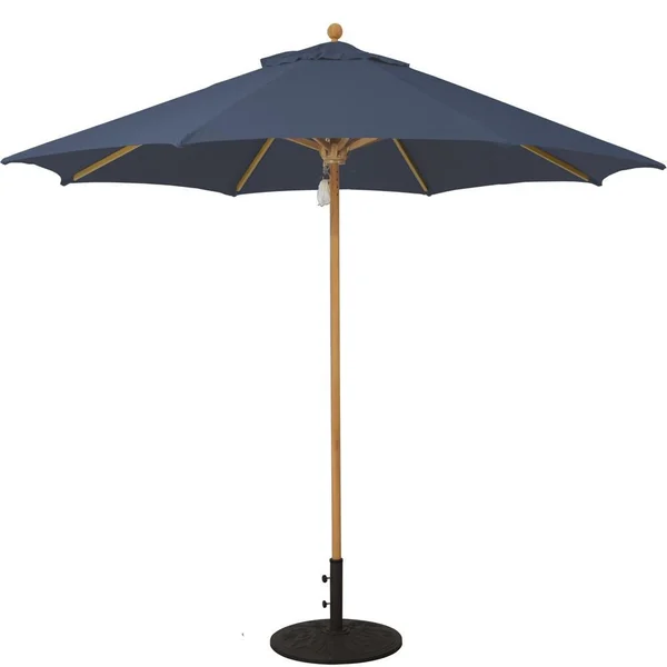 Galtech 9 Ft. Octagonal Hardwood Patio Market Umbrella W/ Pulley - Teak W/ Sunbrella Canvas Navy Canopy