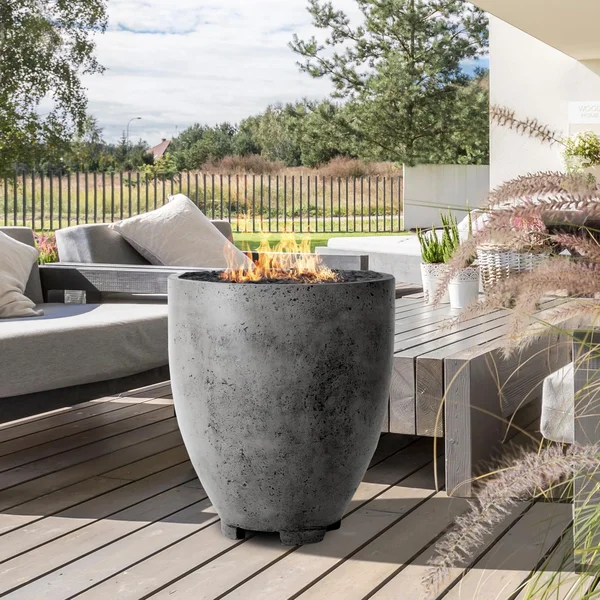 Bloomview 1 24 Inch Round GFRC Propane Fire Bowl in Pewter by Lakeview Outdoor Designs