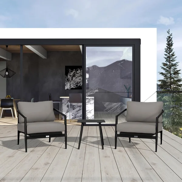 Midnight Cove 3 Pc Aluminum Seating Set w/ Club Chairs in Black/Canvas Charcoal by Lakeview Outdoor Designs