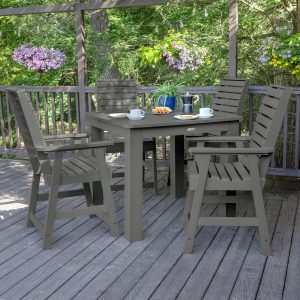 Elm Pointe 5 Pc Recycled Plastic Square Counter Height Dining Set in Coastal Teak by Lakeview Outdoor Designs