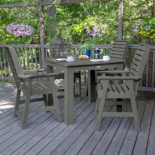 Elm Pointe 5 Pc Recycled Plastic Square Counter Height Dining Set in Coastal Teak by Lakeview Outdoor Designs