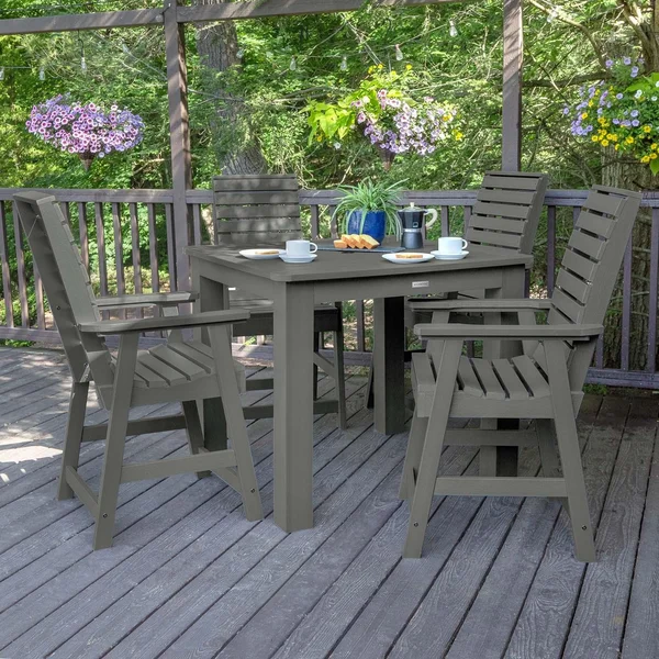 Elm Pointe 5 Pc Recycled Plastic Square Counter Height Dining Set in Coastal Teak by Lakeview Outdoor Designs
