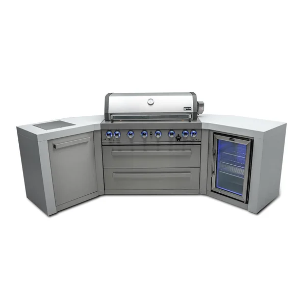 Mont Alpi 9.5 Ft U-Shaped Natural Gas Outdoor Kitchen Island w/ Side Burner & Fridge - MAi805-D45FC