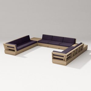 Elevate 11 Pc U-shaped Recycled Plastic Sectional Seating Set in Vintage Sahara/Navy Linen By PW Designer Series