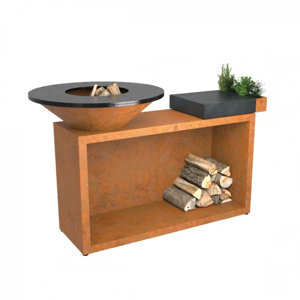 OFYR Island Corten 85 Dark Grey Ceramic 35 Inch Wood-Fired Flat Top Grill - OI-85-CD