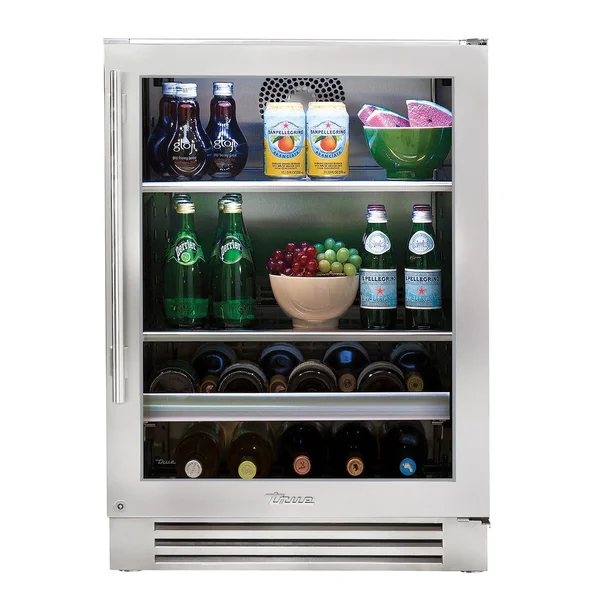 True 24 Inch 13 Bottle 147 Can Right Hinge Glass Door Outdoor Beverage Center - Stainless Steel - TBC-24-R-SG-C